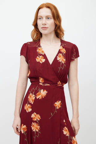 Reformation Red 
Multicolour Floral Wrap Dress