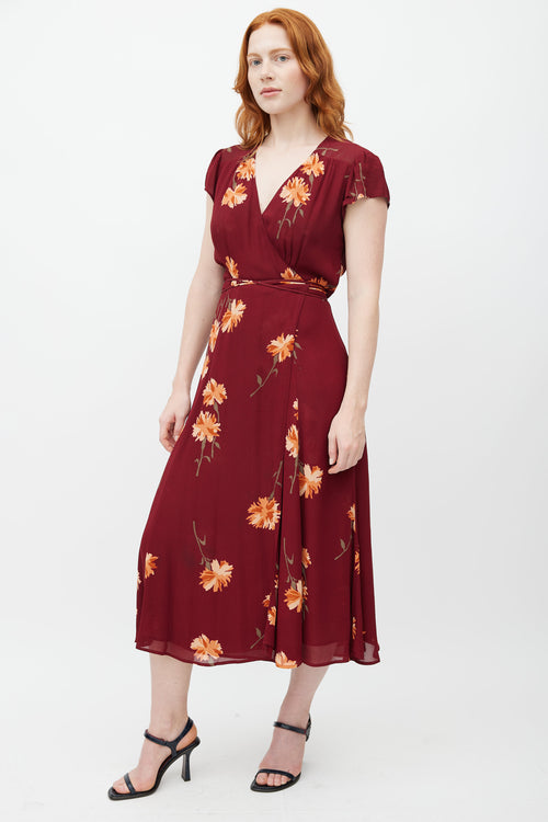 Reformation Red 
Multicolour Floral Wrap Dress