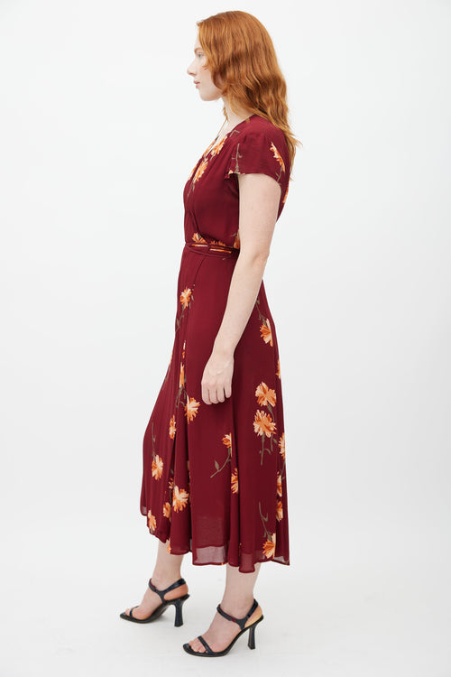 Reformation Red 
Multicolour Floral Wrap Dress