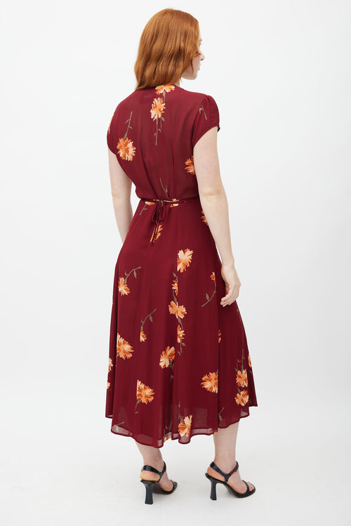 Reformation Red 
Multicolour Floral Wrap Dress