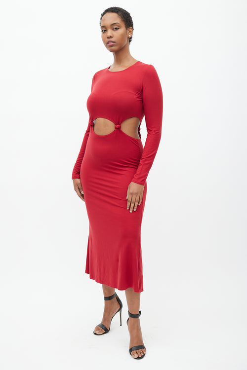 Reformation Red Via Knit Cut Out Dress