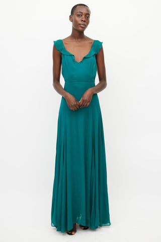 Reformation Teal V-Neck Maxi Dress