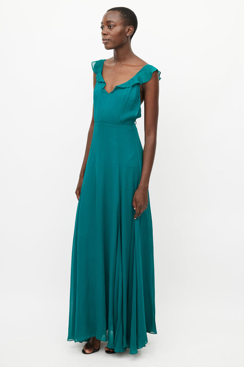 Reformation Teal V-Neck Maxi Dress