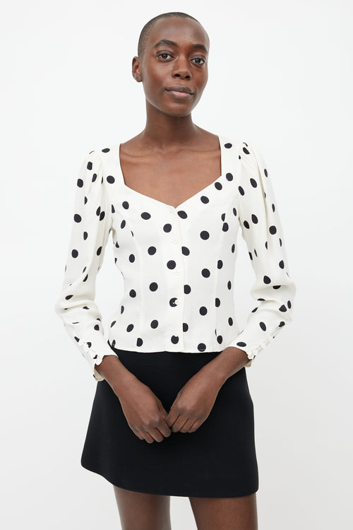 Reformation White 
Black Dots Blouse