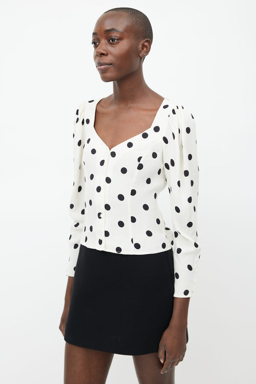 Reformation White 
Black Dots Blouse