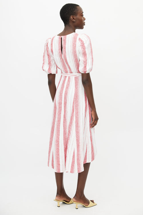 Reformation White 
Red Linen Stripes Wrap Dress