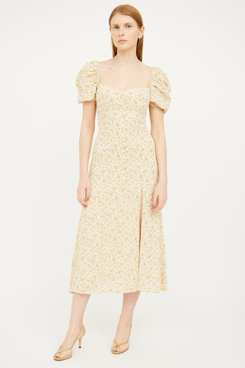 Reformation Yellow Floral Puff Sleeve Dress