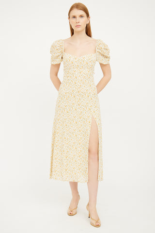 Reformation Yellow Floral Puff Sleeve Dress