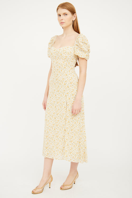 Reformation Yellow Floral Puff Sleeve Dress