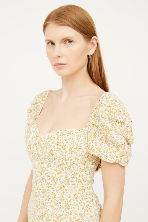 Reformation Yellow Floral Puff Sleeve Dress