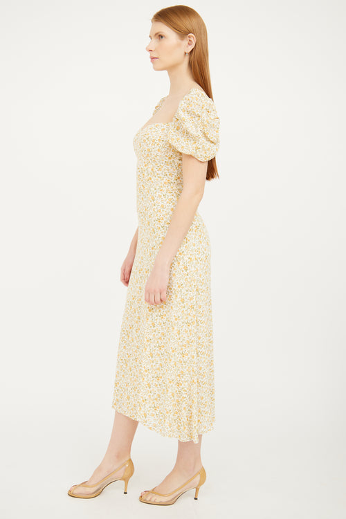 Reformation Yellow Floral Puff Sleeve Dress