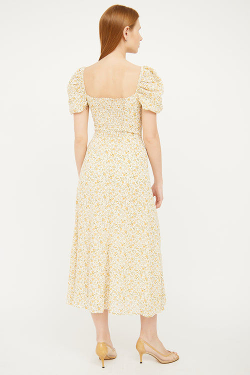 Reformation Yellow Floral Puff Sleeve Dress