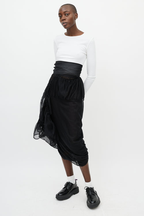 Rei Kawakubo Black Mesh Wrap Detail Midi Skirt