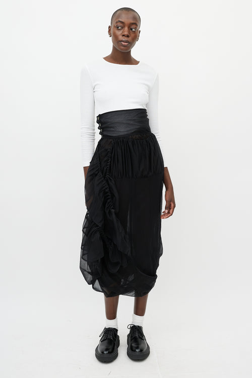 Rei Kawakubo Black Mesh Wrap Detail Midi Skirt