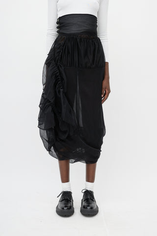 Rei Kawakubo Black Mesh Wrap Detail Midi Skirt