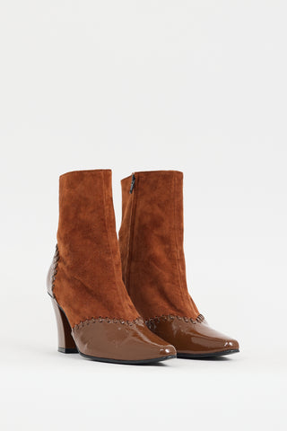 Reike Nen Brown Suede 
Patent Whipstitch Boot