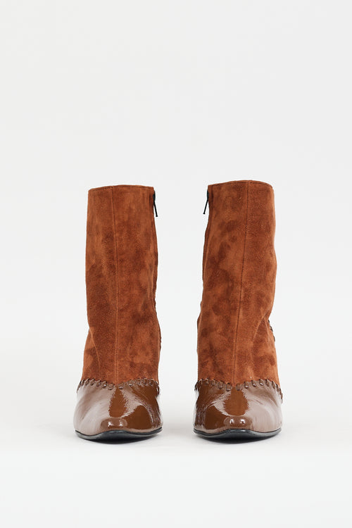 Reike Nen Brown Suede 
Patent Whipstitch Boot