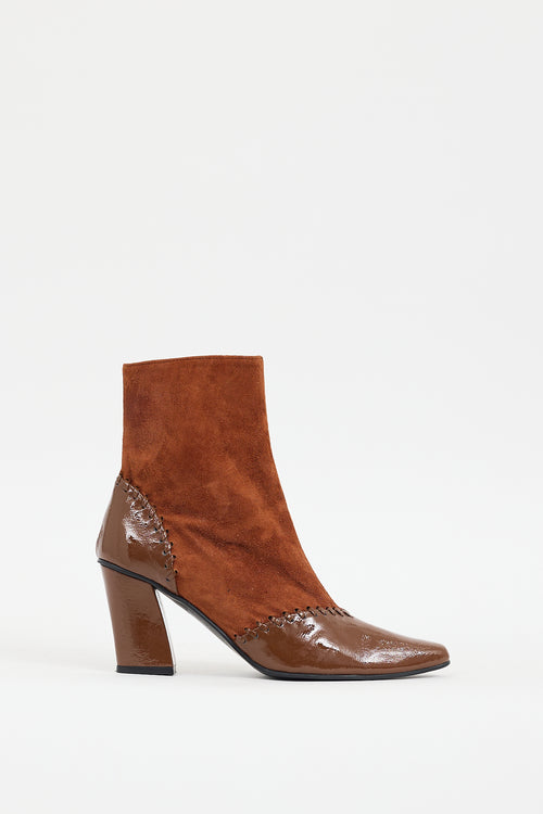 Reike Nen Brown Suede 
Patent Whipstitch Boot