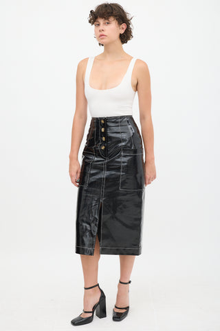 Rejina Pyo Black 
White PVC Contrast Stitch Skirt