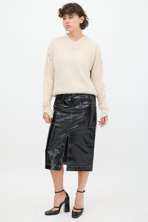 Rejina Pyo Black 
White PVC Contrast Stitch Skirt