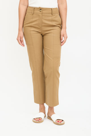 Brown Topstitch Straight Leg Trouser