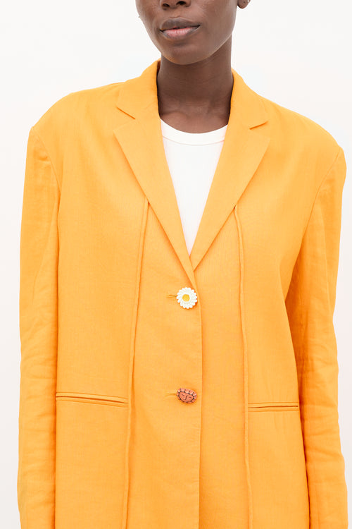 Rejina Pyo Orange Linen Drawstring Blazer