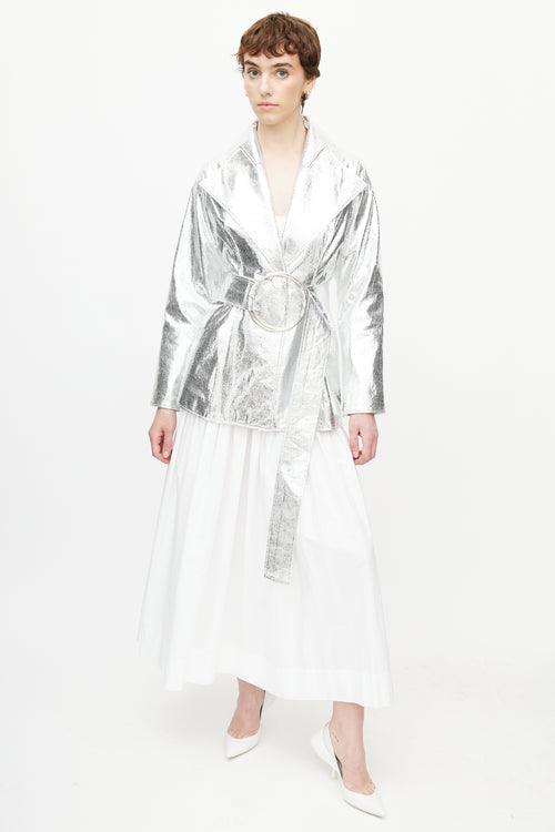 Rejina Pyo Silver Belted Metallic Jacket