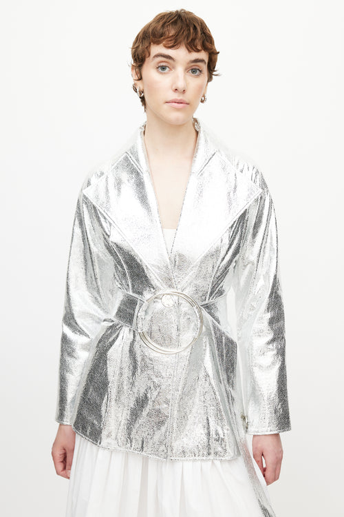 Rejina Pyo Silver Belted Metallic Jacket