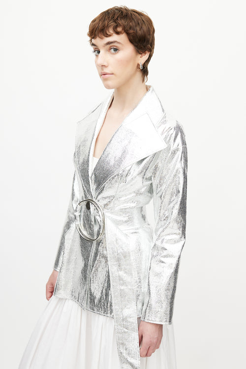 Rejina Pyo Silver Belted Metallic Jacket