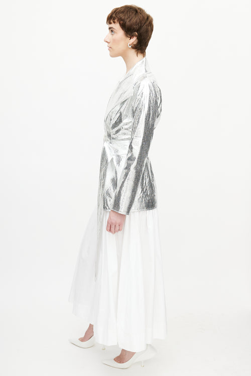 Rejina Pyo Silver Belted Metallic Jacket