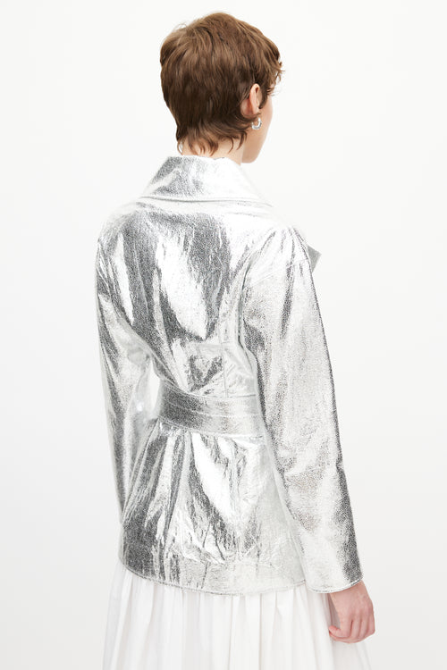 Rejina Pyo Silver Belted Metallic Jacket