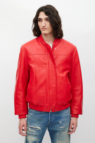 Remain Red Padded Leather Bomber Jacket