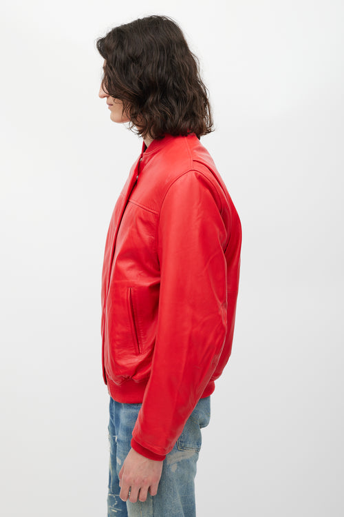 Remain Red Padded Leather Bomber Jacket