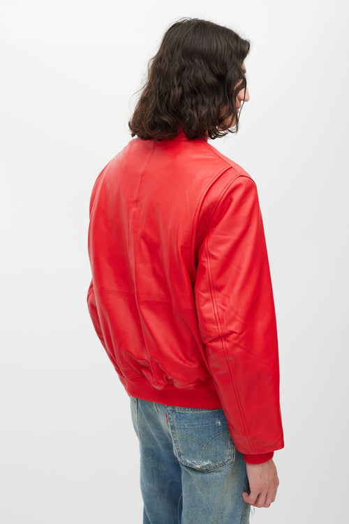 Remain Red Padded Leather Bomber Jacket