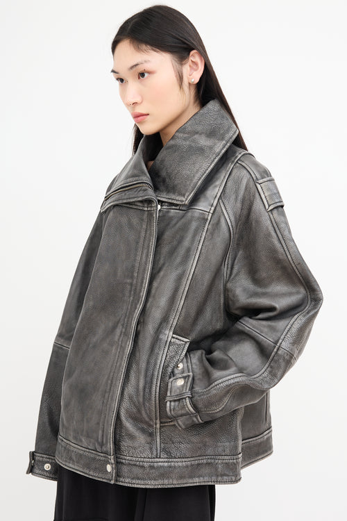 Remain Birger Christensen Dark Grey Distressed Leather Jacket