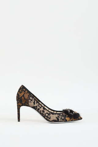 Rene Caovilla Beige 
Black Lace Embellished Pump