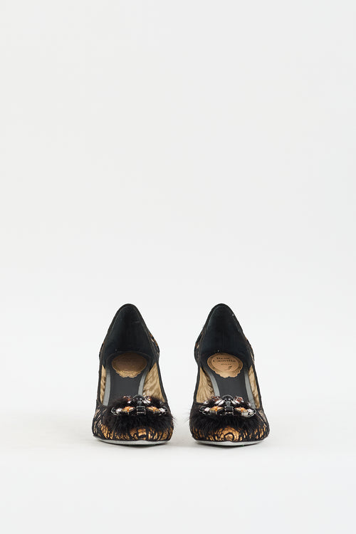 Rene Caovilla Beige 
Black Lace Embellished Pump