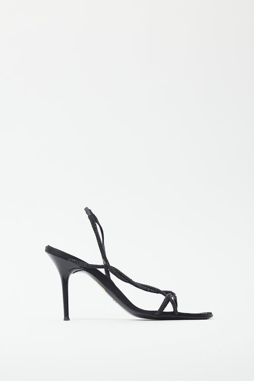 Rene Caovilla Black Braided Rhinestone Slingback Heel