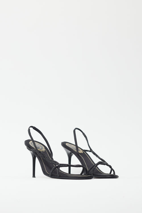 Rene Caovilla Black Braided Rhinestone Slingback Heel