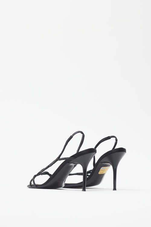 Rene Caovilla Black Braided Rhinestone Slingback Heel