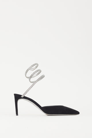 Rene Caovilla Black 
Silver Suede 
Crystal Cleo Heel