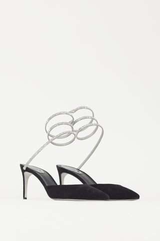 Rene Caovilla Black 
Silver Suede 
Crystal Cleo Heel