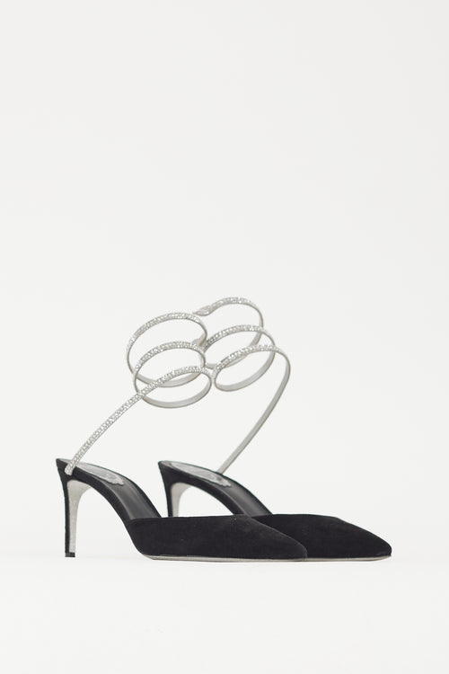 Rene Caovilla Black 
Silver Suede 
Crystal Cleo Heel