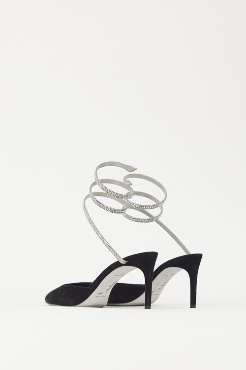 Rene Caovilla Black 
Silver Suede 
Crystal Cleo Heel