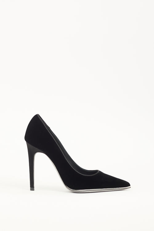 Rene Caovilla Black Velvet Crystal Trim Pump