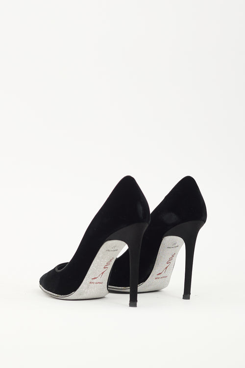 Rene Caovilla Black Velvet Crystal Trim Pump