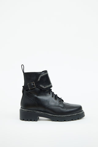 Rene Caovilla Black 
Silver Bead Combat Boot