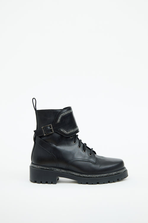 Rene Caovilla Black 
Silver Bead Combat Boot