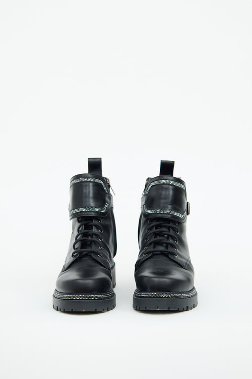 Rene Caovilla Black 
Silver Bead Combat Boot