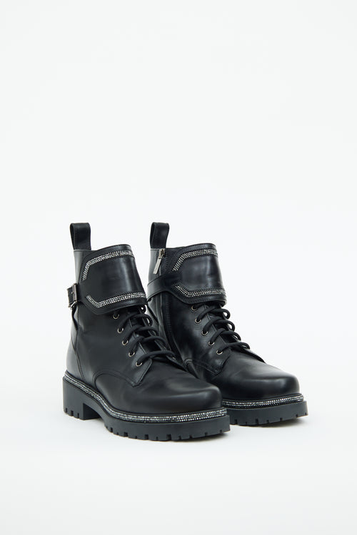 Rene Caovilla Black 
Silver Bead Combat Boot